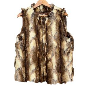 RUYI Faux Fur Vest Womens Cream Tan Brown Sleeveless Size S / M